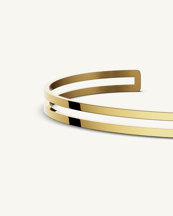 A Bangle in 14k gold plated 316L stainless steel from Waldor & Co. One size. The model is Dual Bangle Polished.